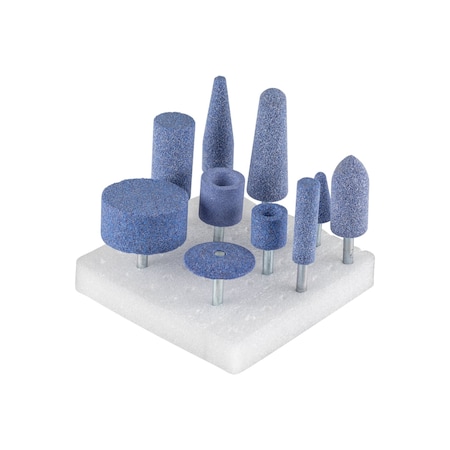 Pferd 10 Piece Mounted Point Set - Ceramic Grain, 1/8" Shank, 46 Grit TOUGH 39003